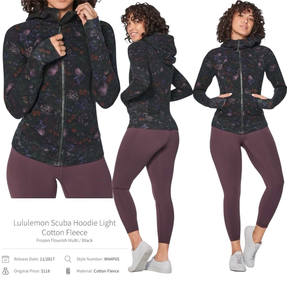 Lululemon Scuba Hoodie Light Cotton Fleece Frozen Flourish Multi/Black - size 12